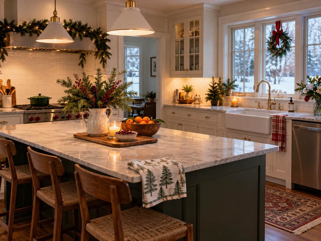 A Clean and Organized Kitchen Decorated for the Holidays